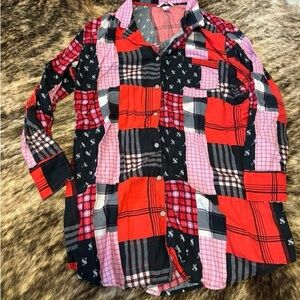 Victoria’s Secret Red and Black Plaid Button-Up Shirt